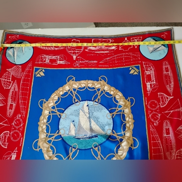 Liz Claiborne Nautical Scarf Vintage Red White Blue Sailing Boating Coastal 35" - Picture 9 of 11